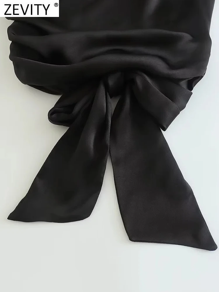 Женские сексуальные черные атласные топы Zevity с короткими рукавами и открытой