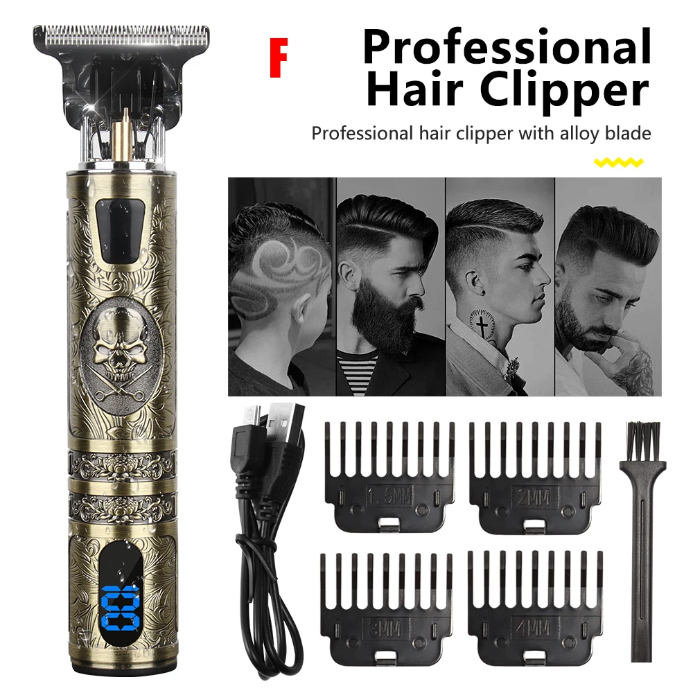 

Vintage T9 0MM Electric Cordless Hair Cutting Machine Professional Hair Barber Trimmer For Men Clipper Shaver Beard Lighter