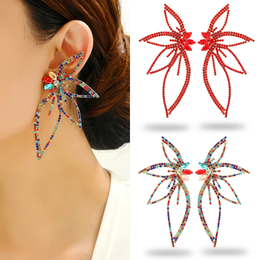 

Bohemian Colorful Rhinestone Big Dangle Drop Earrings For Women 2023 Trendy Luxury Butterfly Wing Charm Wedding Party Jewelry