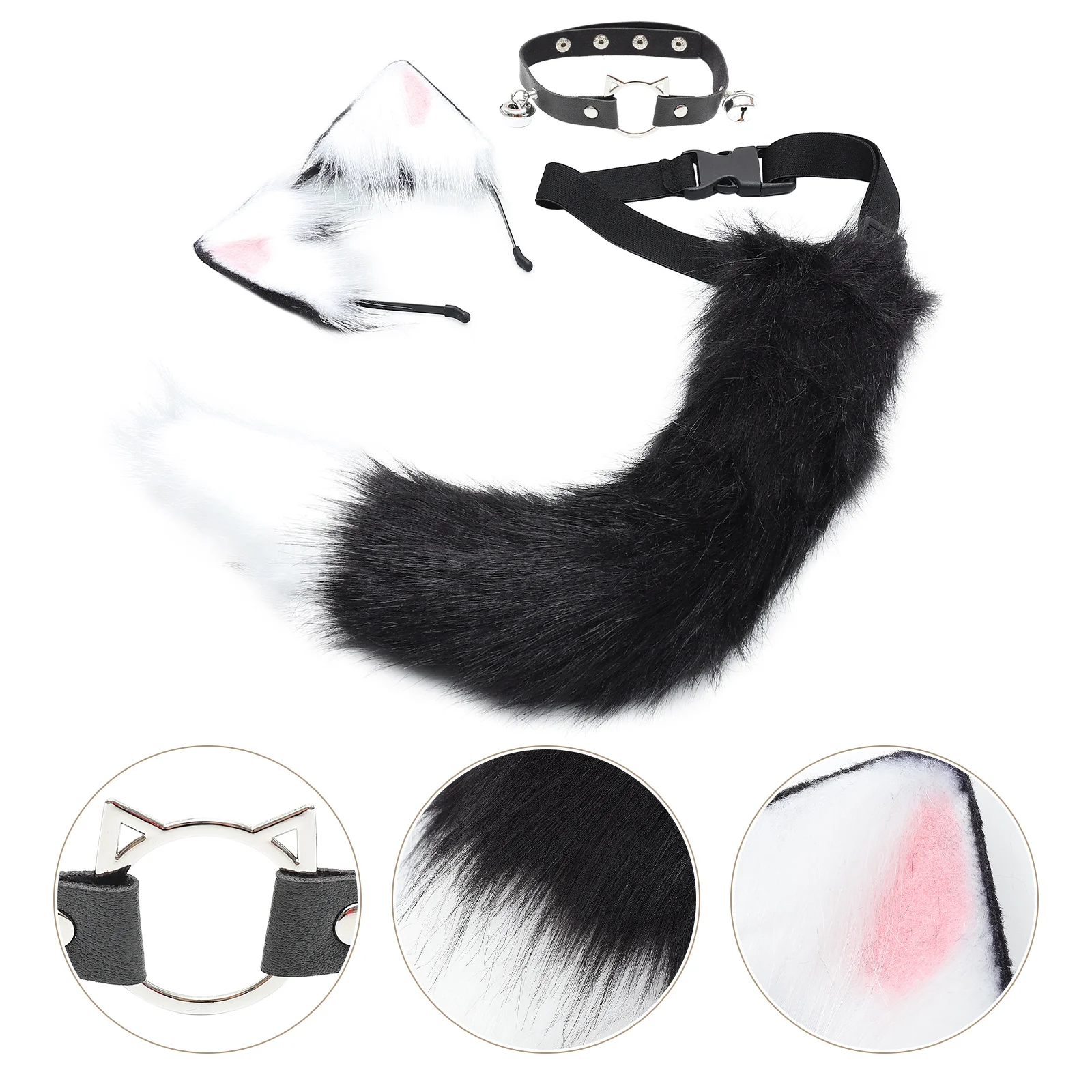 

Wolf Ear Headband Set Bell Collar Party Supplies Kids Headdress Plush Animal Tails Cartoon Halloween Costume