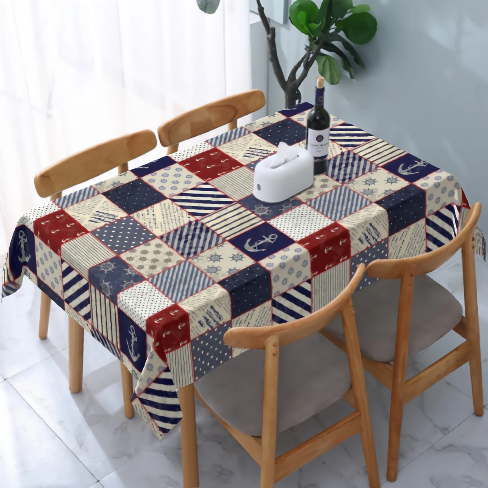 

Nautical Rudder and Anchor Tablecloth Washable Stain and Wrinkle Resistant Water-Proof Table Cloth for Dining Table Party Decor