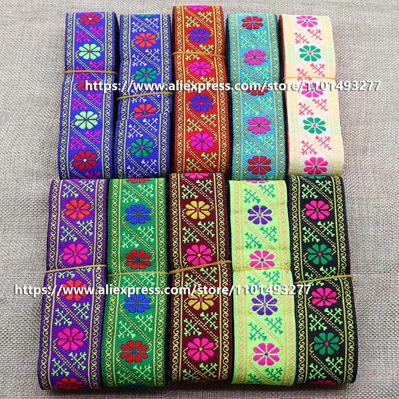 

3.3cm 7 Yards Jacquard Ribbon Flower Pattern Ethnic Lace Trim Embroidered Woven Webbing Tape For Clothing Sewing Decorative