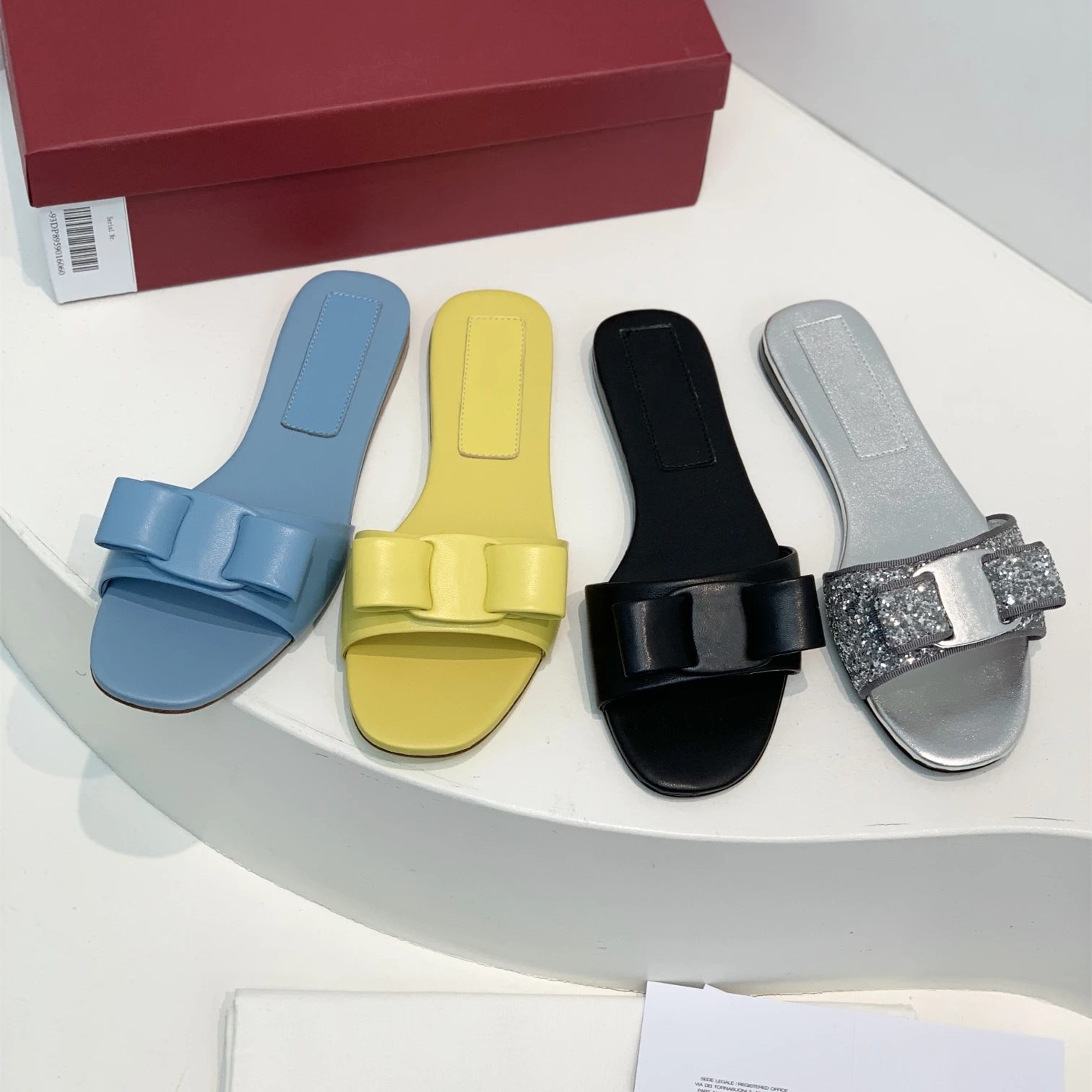 

Women Summer Slippers Genuine Leather Slippers Butterfly-Knot Slides Bling Leisure Flats Vacation Beach Slids Zapatillas Mujer