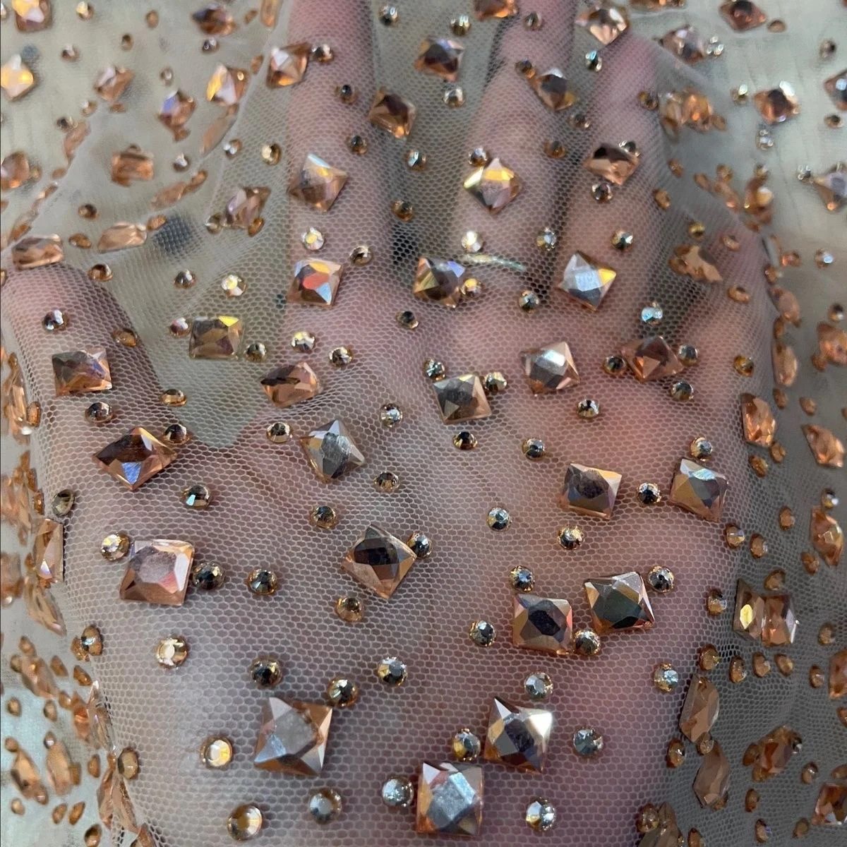 

High-end Custom Full Rhinestone Lace Mesh Fabric Gorgeous Veil Turban Headscarf Dress Fabric Designer DIY Sewing Material 90cm