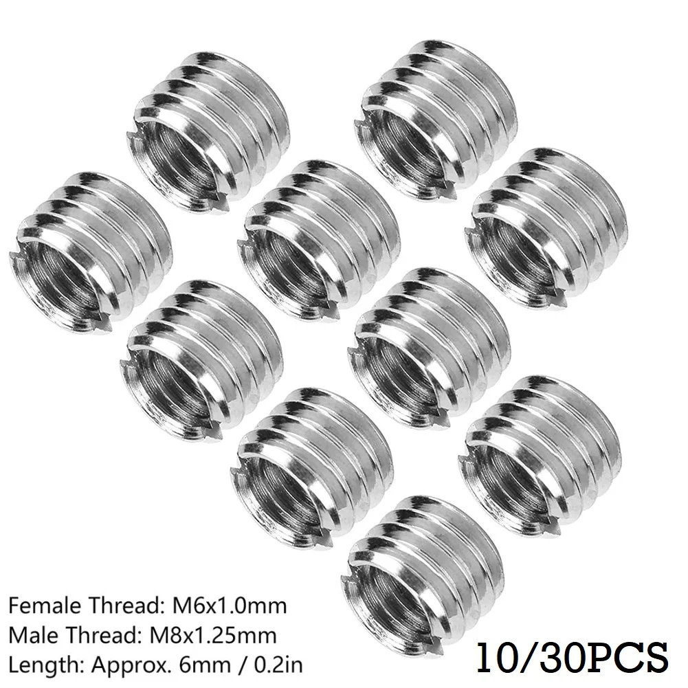 

10/30Pcs Thread Reducer Threaded Inserts Stainless Steel Female M8 To Male M6 Length 6mm/10mm/15mm Inner M6*1.0 Outer M8*1.25