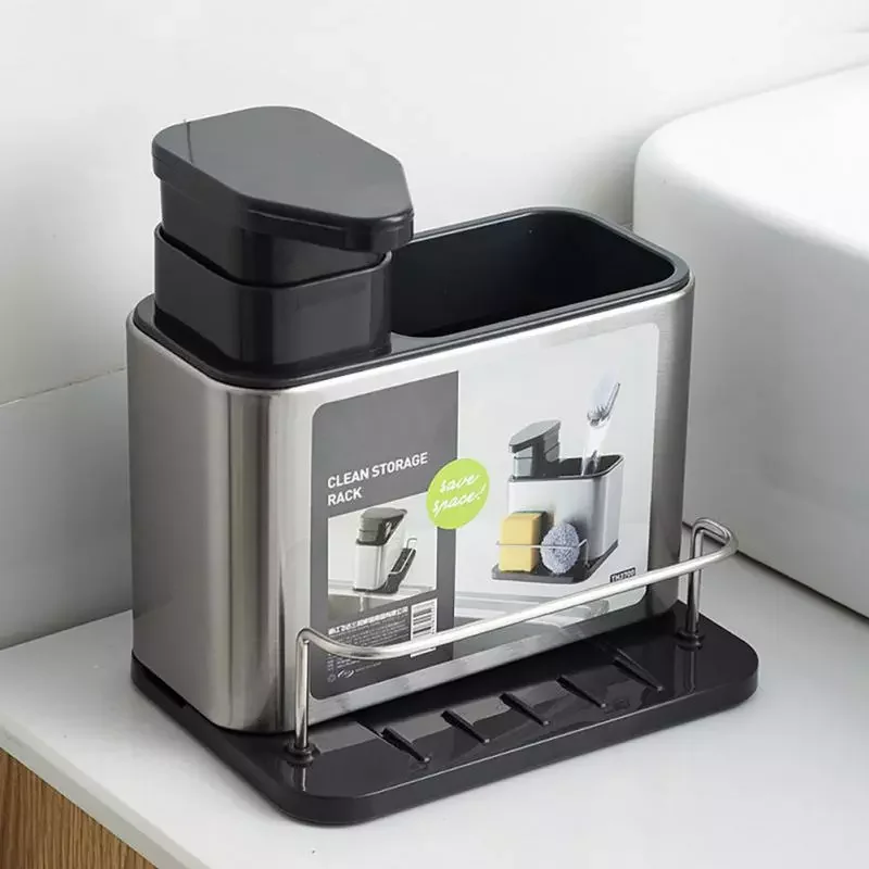 

Multi-Purpose Soap Dispenser With Sponge Holder Sink Caddy Soap Dish Rack Drainer For Brush Sink Soap Sponge Accessorie Supplies