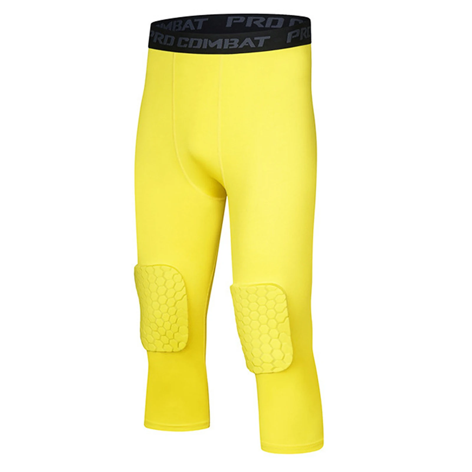 Men Sport Pants Honeycomb Knee Pads Knee Protection Anti-collision Compression Leggings Calf Length Basketball Sport Trousers