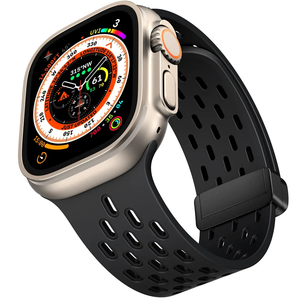 Фото Ремешок магнитный для Apple watch ultra 2, силиконовый браслет для iWatch Series 9 7 8 se 6 5 3, 49 мм 44 мм 45 мм 40 мм 41 мм 42 38 45 мм №2