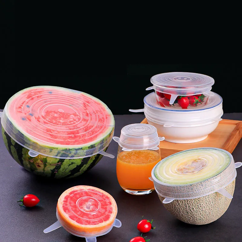 

6pcs Reusable Silicone Cover Food Caps Fridge Fresh Keeping Lid Elastic Microwave Lids Silicone Cover Wrap Kitchen Accessories