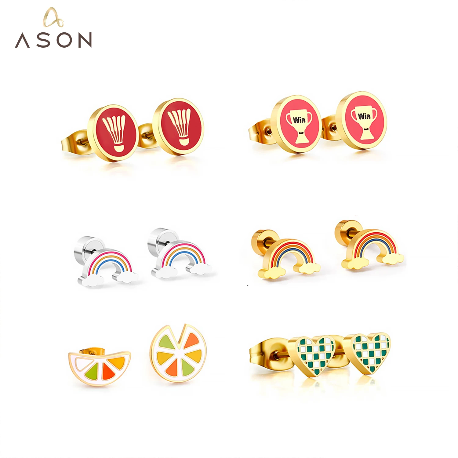 

Женские серьги-гвоздики с героями мультфильмов ASONSTEEL, золотистые, серебристые, из нержавеющей стали, ювелирные изделия для девочек