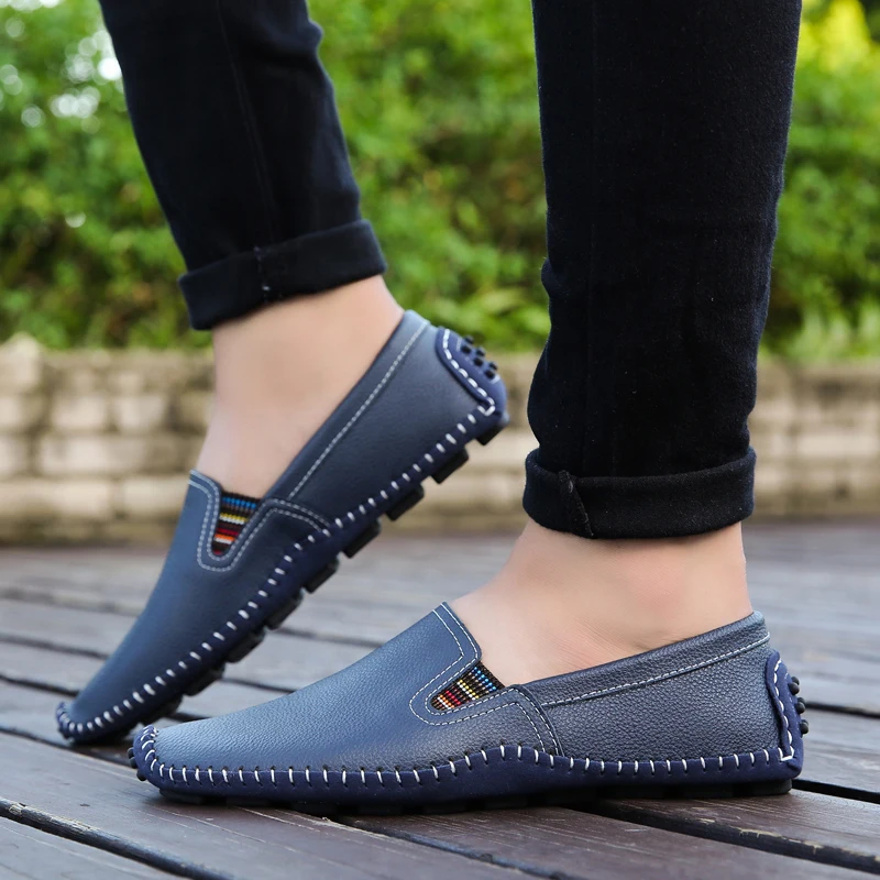 

Men's Casual Leather Shoes Summer New Breathable Sneakers Fashion Light Slip on Wakling Shoes for Men Plus Size Male Loafers