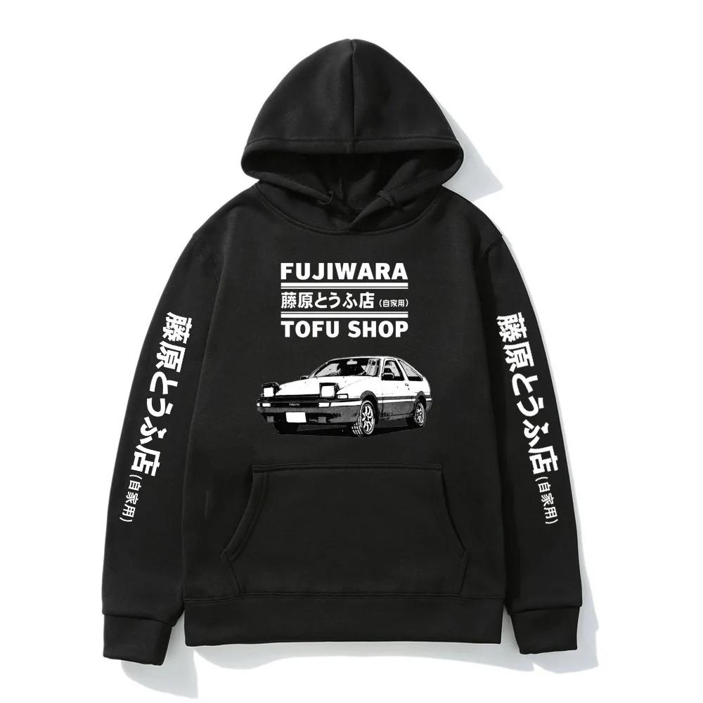 

Толстовка с капюшоном для мужчин и женщин Initial D Fujiwara, магазин тофу AE86, с принтом манги, Модный Черный свитшот с капюшоном, свободный флисовый пуловер на осень/зиму