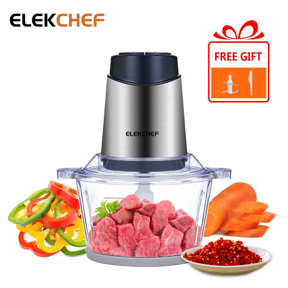 ELEKCHEF Electric Food Processor Chopper Two Speeds 1.8L Glass Bowl Blender Meat Grinder For Babyfood Vegetables Onion Garlic