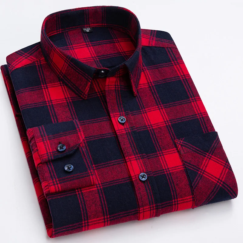 

Повседневная Мужская Фланелевая рубашка в красную клетку из 100% хлопка с длинными рукавами