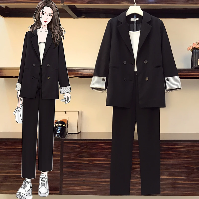 

2022 Summer Loose 2 Piece Pants Suit Korean Ladies Casual Jacket + Trousers Suit Office Women's Elegant Suit Pants And Jacket