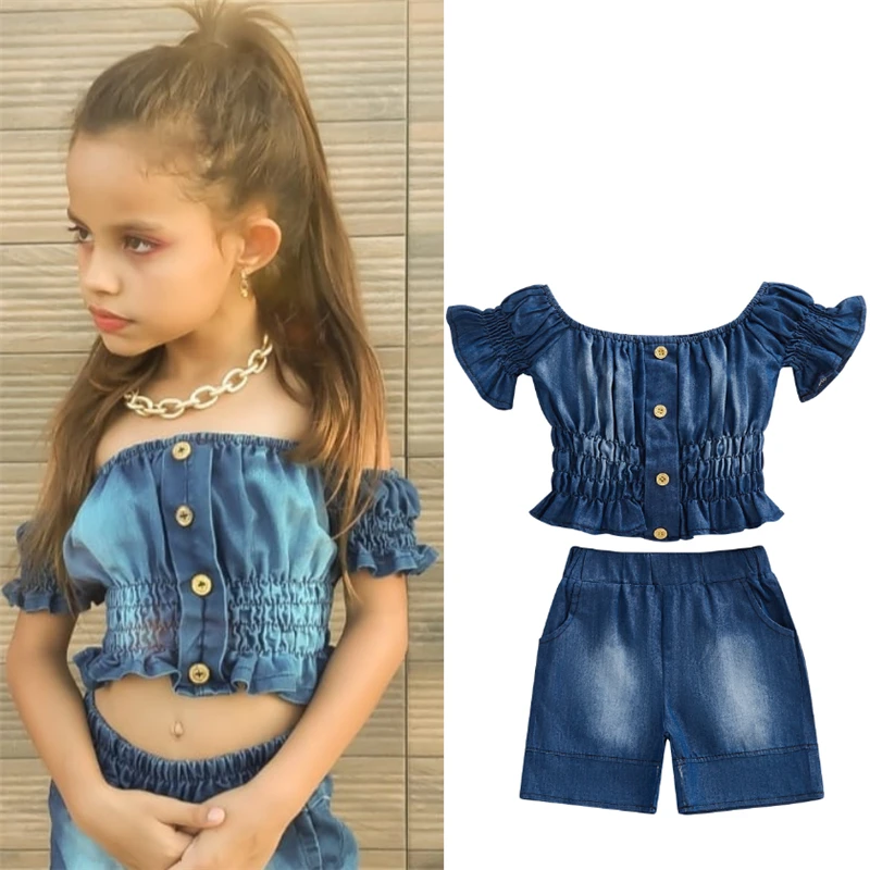 

2 шт., джинсовые шорты с открытыми плечами для девочек