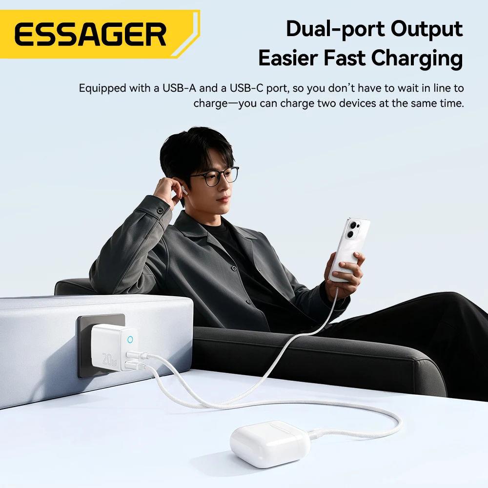 Зарядное устройство Essager PD 20W USB Type-C для быстрой зарядки (Quick Charge 4.03.0, QC, PD) для iPhone 17, 16, 15, 14, 13, 12 Pro Max (art.: 3920db154bae2) - 3920db154bae2