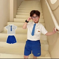 formal boys sets 2022 gentleman baby summer white top shirts and bottom shorts clothing two piece outfits children wedding suit