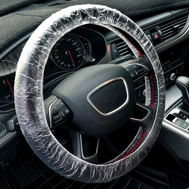 

20Pcs Universal Clear White Plastic Disposable Steering Wheel Cover For Car