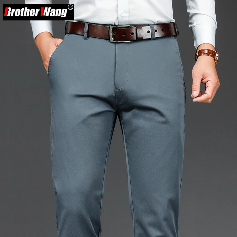 2022 Autumn New Elastic Waist Design Men's Regular Fit Straight Casual Pants Business Fashion Cotton Stretch Trousers Male Brand