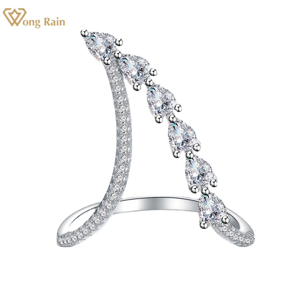 

Wong Rain 100% 925 Sterling Silver Pear Cut High Carbon Diamonds Gemstone V Shape Wedding Ring For Women Fine Jewelry Wholesale