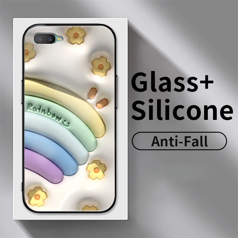 

Glass Phone Case for OPPO K1 R11 R11S R15 R17 R17 Pro R7 R9 R9s Plus Cases Blossom Rainbow Shockproof Cover