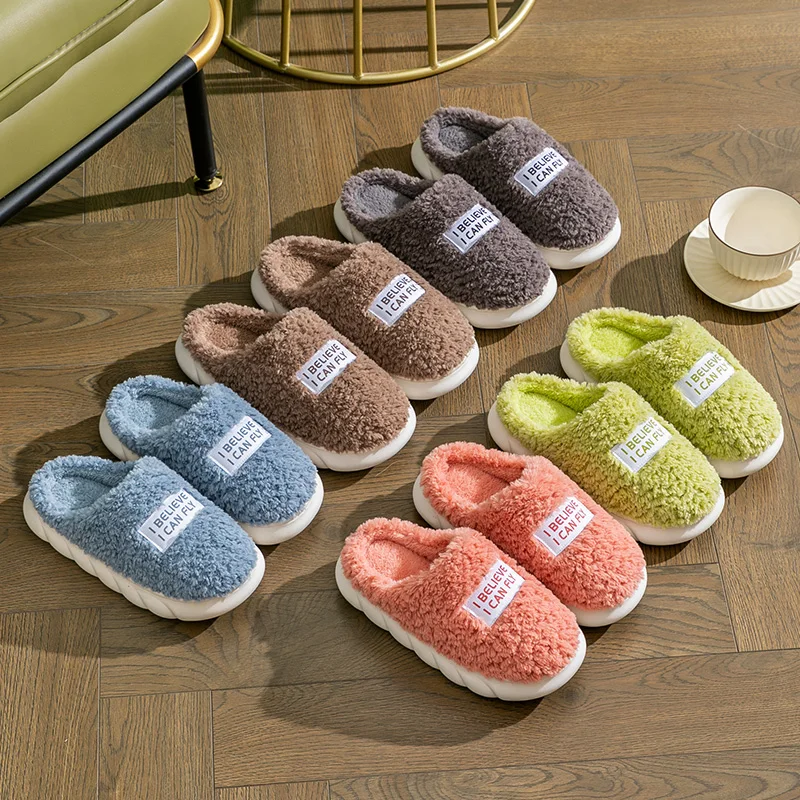 YISHEN Women Slippers Winter Cotton Shoes Indoor Couple Slippers Chunky Sole Warm Fleece Platform Slides Chaussons Pour Femmes