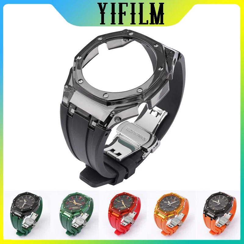 

Силиконовый ремешок для часов, чехол для часов из поликарбоната для Casio G-SHOCK GA 2100 2110, водонепроницаемый резиновый ремешок для GA2100 GA2110, сменны...