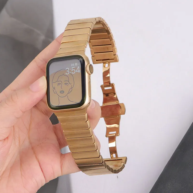 Stainless Steel Strap For Apple watch Bracelet 40mm 44mm 42mm 38mm 45mm 41mm Butterfly Buckle Correa iWatch series 7 6 5 4 3 SE