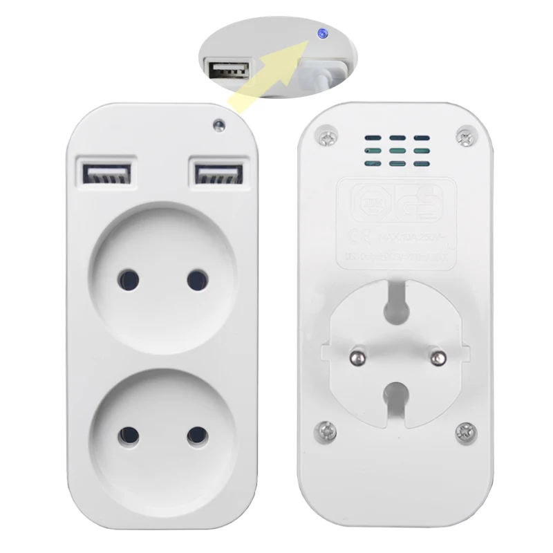 

EU Extension Double socket adapter with 2 USB Power Strip EU Plug Adapter Smart Socket Powercube Electric Z6-01