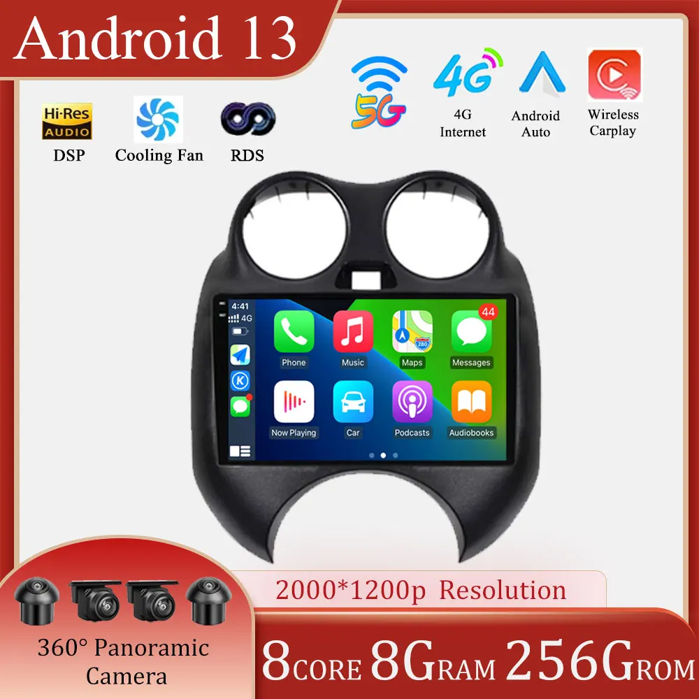 

Android 13 для Nissan March K13 2010 - 2013 автомобильное радио, мультимедийный плеер, навигация GPS Carplay 4G WIFI BT 9 дюймов