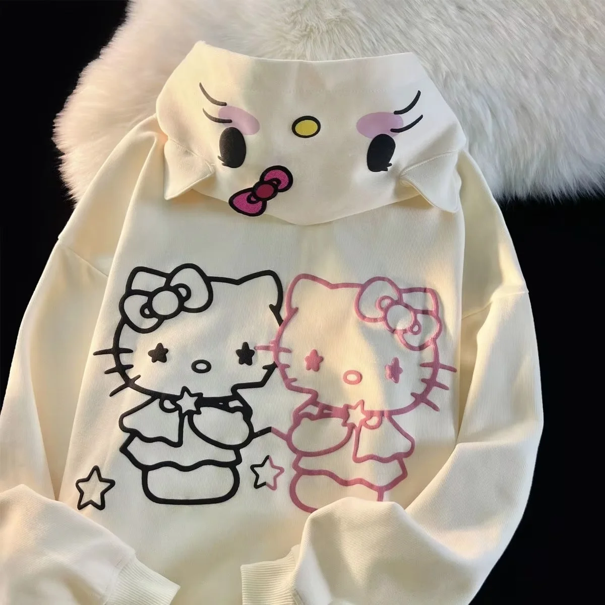 Sanrio Kawaii Hello Kitty новый милый мультяшный теплый свитер с капюшоном женский