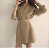 autumn winter korean women blazers and jackets with belt black long sleeve slim office lady work clothes