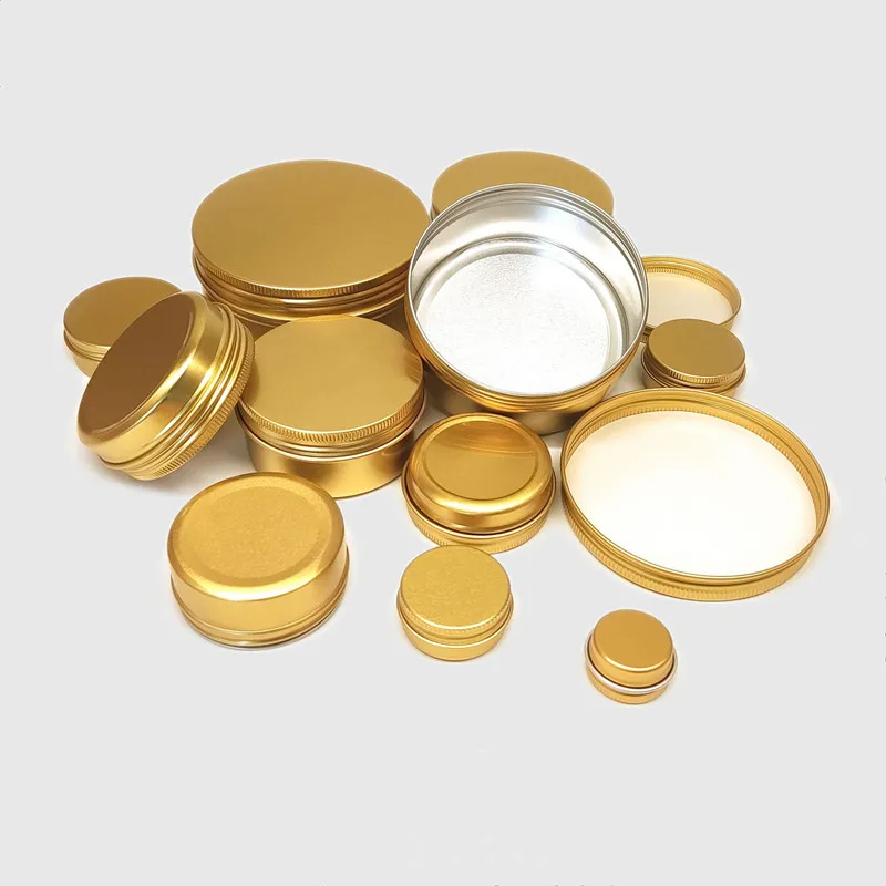 

20/50/100pcs 10-250g Gold Aluminum Jar Cosmetic Lotion Bottle Empty Cream Container Tin Free Shipping