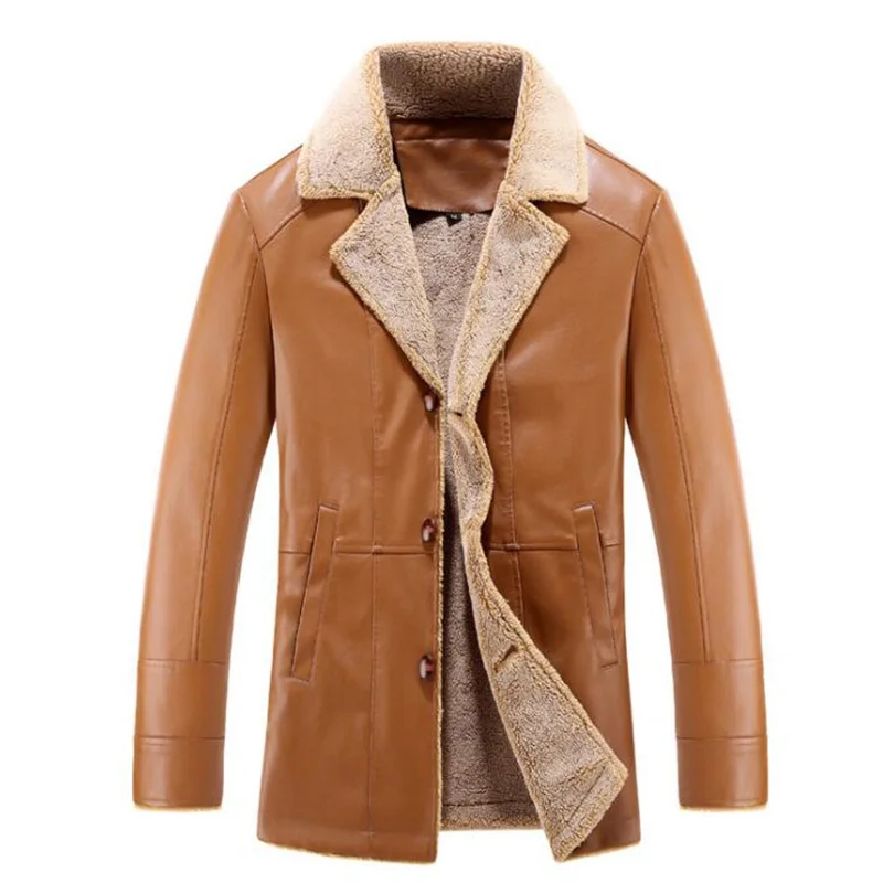 

Single-breasted motorcycle leather jacket men mens faux leather coats velvet clothes casual jaqueta de couro khaki b369