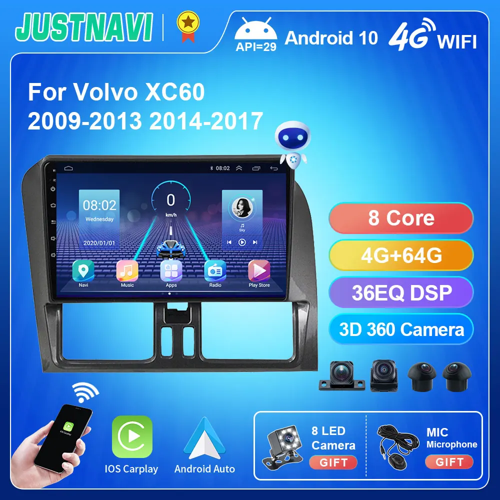 Автомагнитола JUSTNAVI 2Din Android 10 для Volvo XC60 2009-2017 мультимедийный плеер GPS-навигация BT