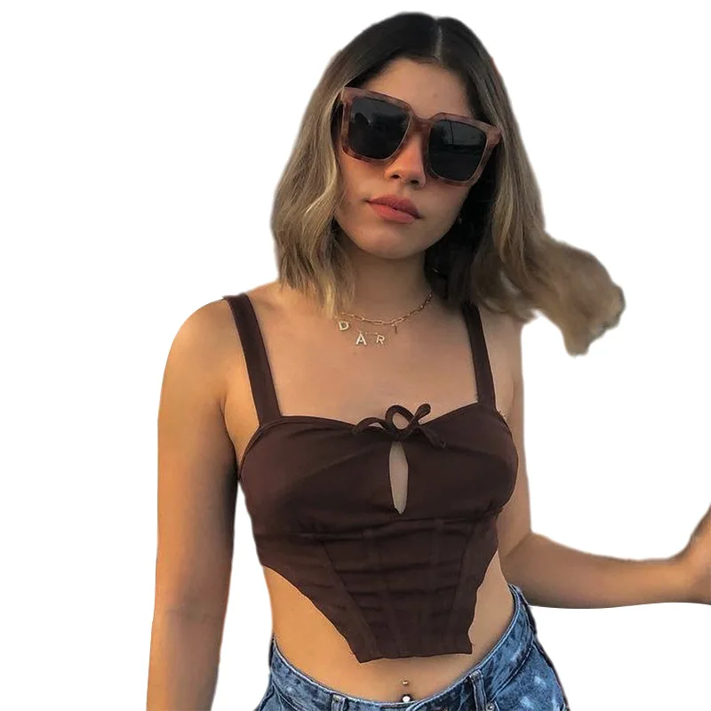 

Solid Sleeveless Cami Top Women Backless Hollow Out Sexy Crop Tops Tees Fashion Fitness Camisole 2022 Pleated Hollow Y2k Tank