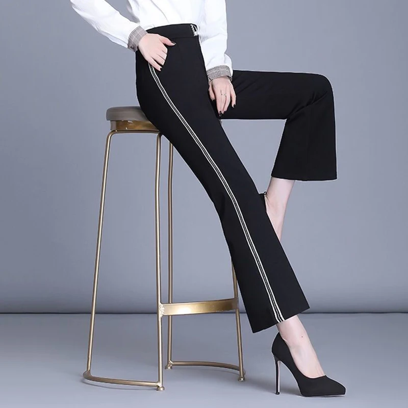 Весенне-осенние свободные свитера женские эластичные брюки с высокой талией