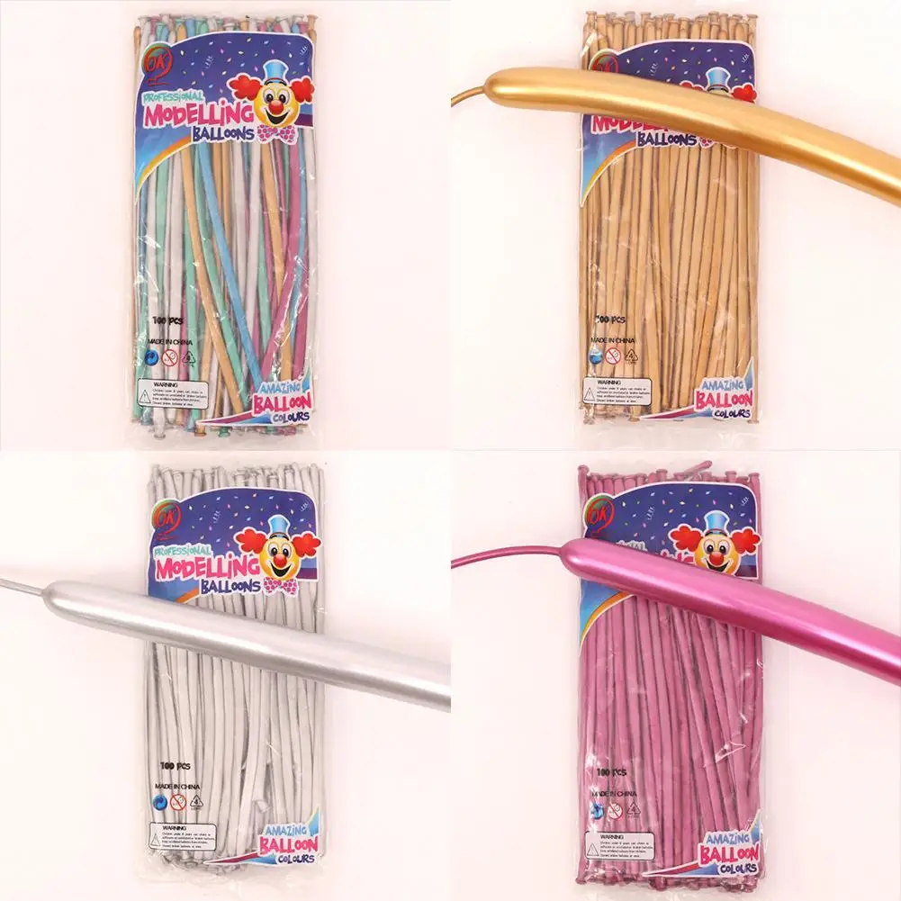 100 × длинные воздушные шары хром серебро/ярко-розовый/золотой/смешанные цвета