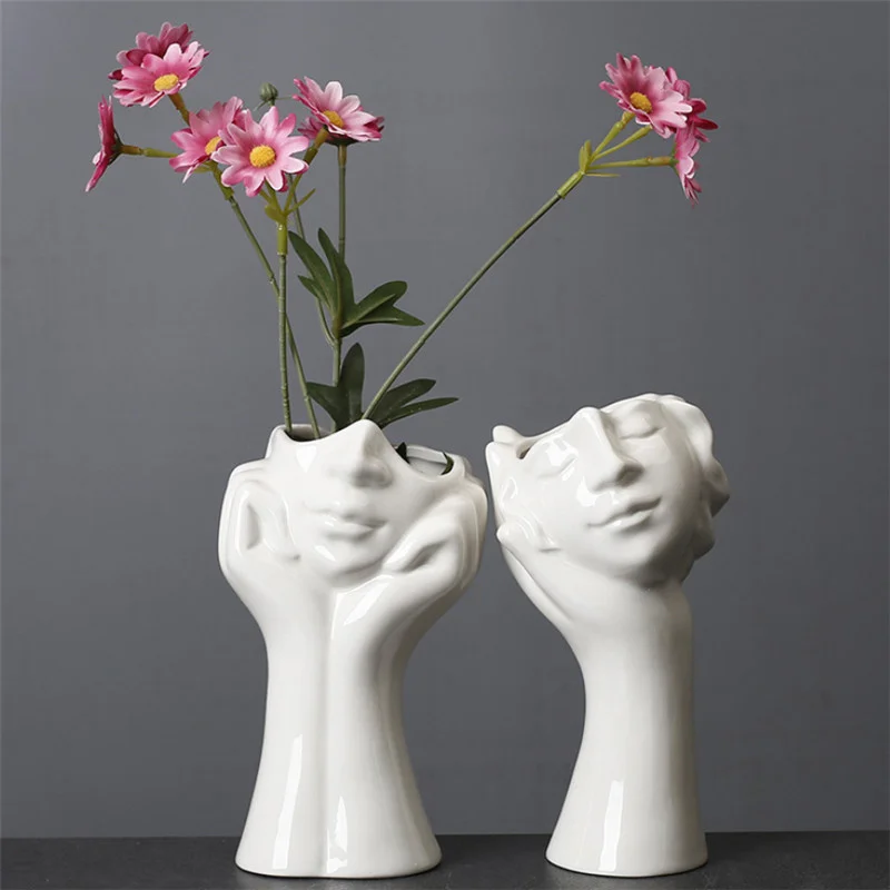 

Ceramic Nordic Abstract Figure Shape Dried Flower Vase White Porcelain Hydroponics Plants Pot Office Ornaments Home Decoration