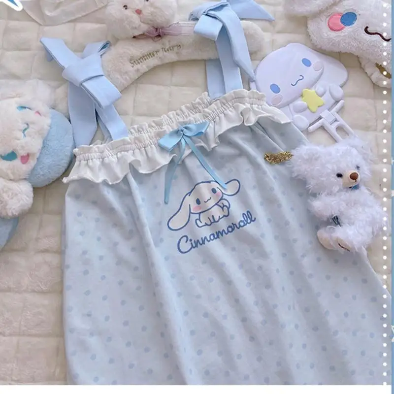 

Новинка 2022, летняя женская ночная рубашка Hello Kitty на бретелях, тонкая Милая школьная ночная рубашка с короткими рукавами и мультипликационны...
