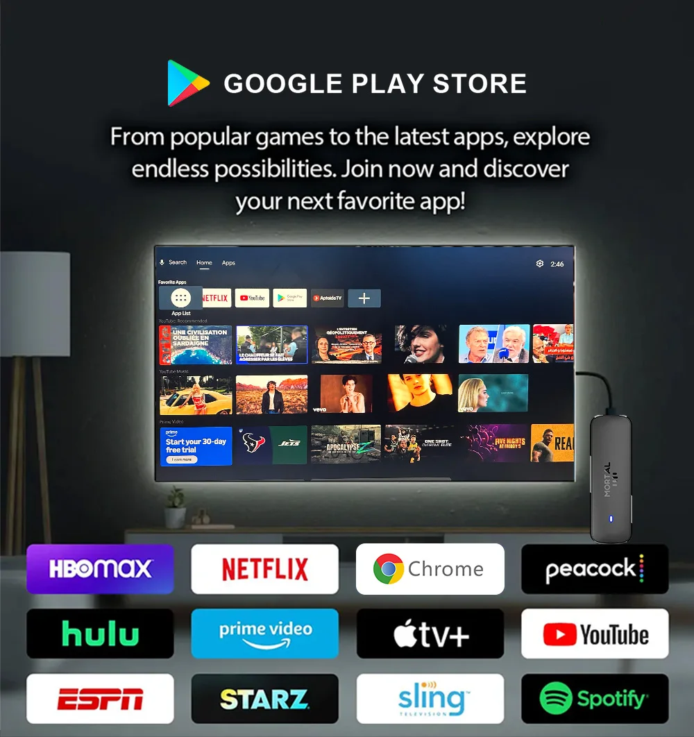 ТВ-приставка Android14 Mortal Q8 Mini WIFI6 HD Google Voice Allwinner H313 Chromecast BT5 Netflix 8K 4K 1080P Youtube Fire TV Stick