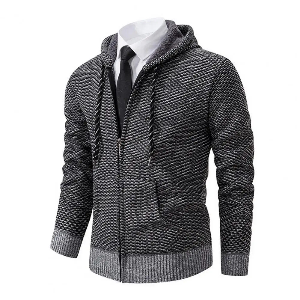 

Men Sweater Coat Men's Cozy Hooded Cardigans with Plush Lining Zipper Placket Pockets for Casual Autumn Winter Knitwear Pockets