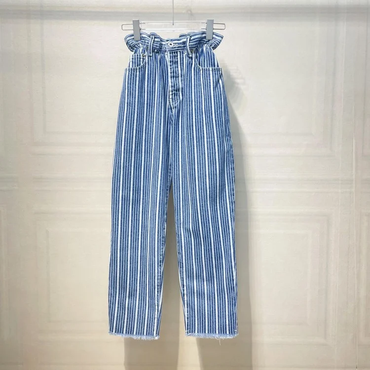 

123773 123772 Fashion Classic Trendy luxury design New Vertical Stripe Vintage and Worn Raw Jeans