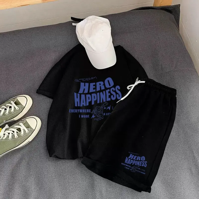 2023 Men's Shorts Sets 100% Cotton Printed Streetwear Harajuku Fashion Sportswears Female Clothing  Free Shiping