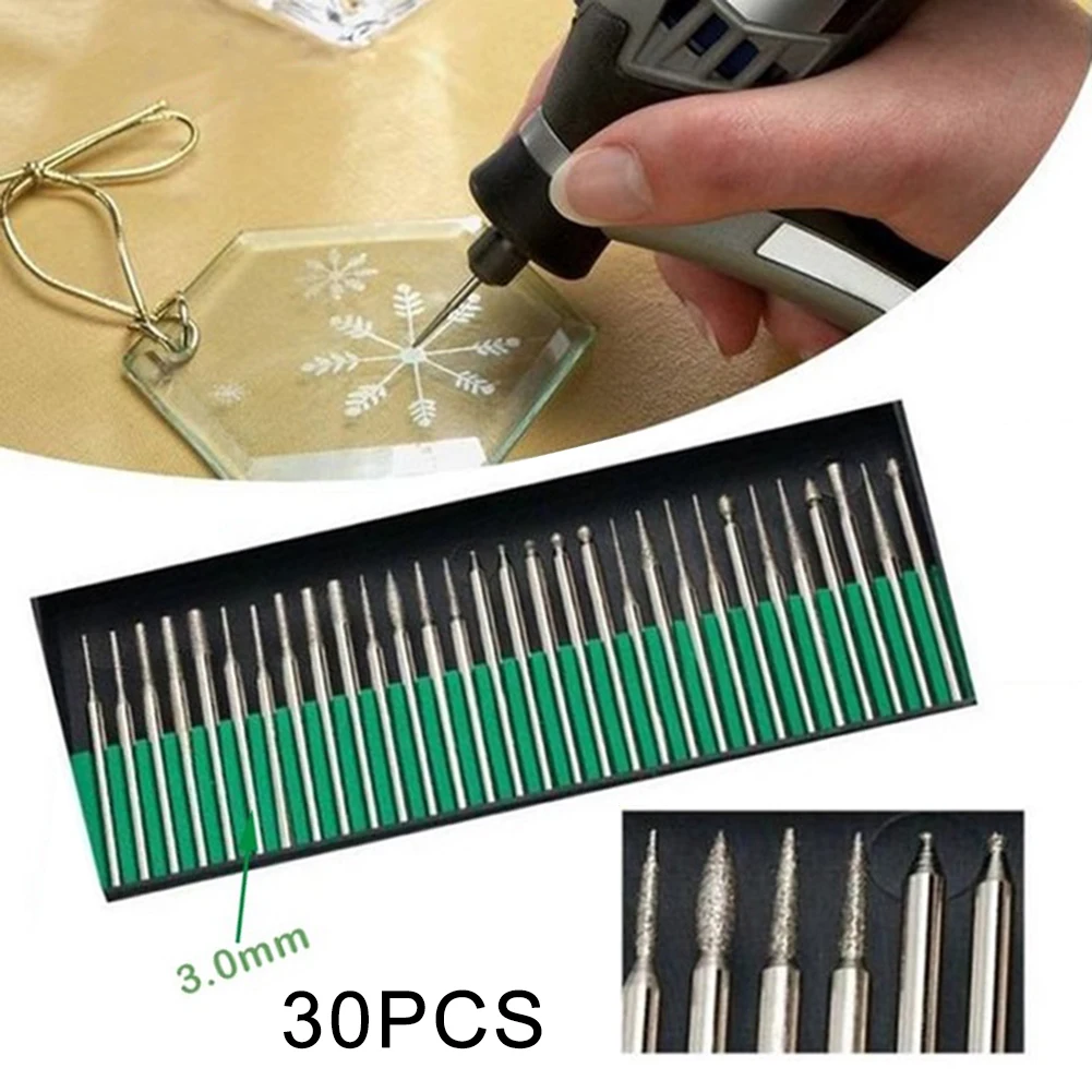 

20pcs/30pcs Diamond Burr Bits Drill For Engraving Carving Rotary Tool Abrasive Tools Diamond Drill Set Hand Tools