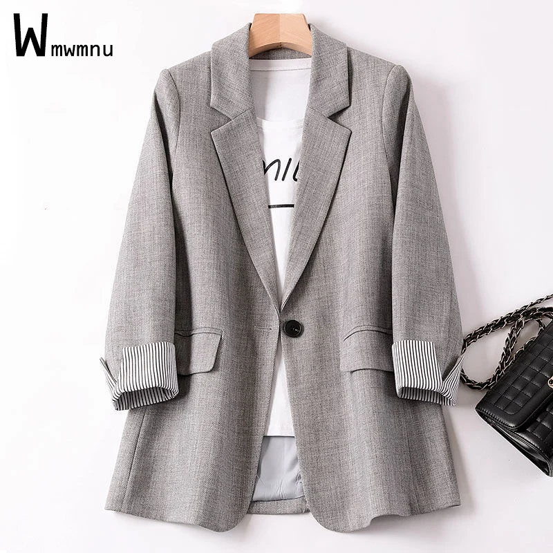 

Женский однотонный блейзер в полоску, с длинным рукавом и одной пуговицей