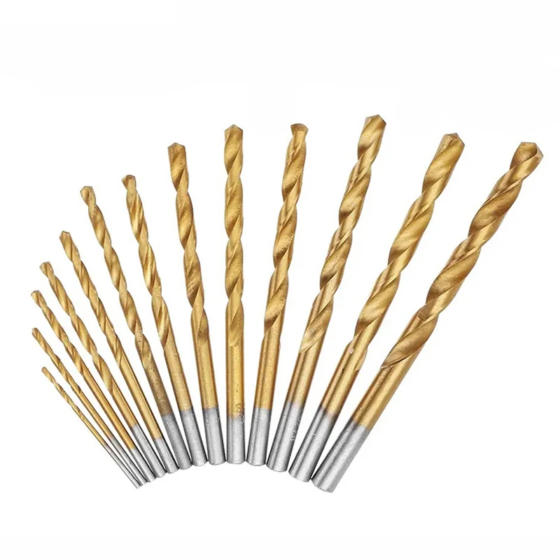 

Drill Coated Metal Set Sheet For 1.5~6.5mm Round Bit Woodworking Twist Iron Titanium Aluminum Shank Tool Coated 13pcs Copper