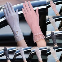 1 pairs summer sexy lace women sunscreen touch screen gloves ice silk thin breathable mesh anti uv female skid driving gloves