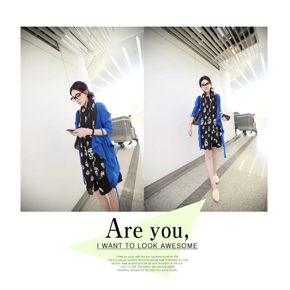 Шарфы шейный шарф для женщин шифоновая шаль трехцветный с длинной черепом